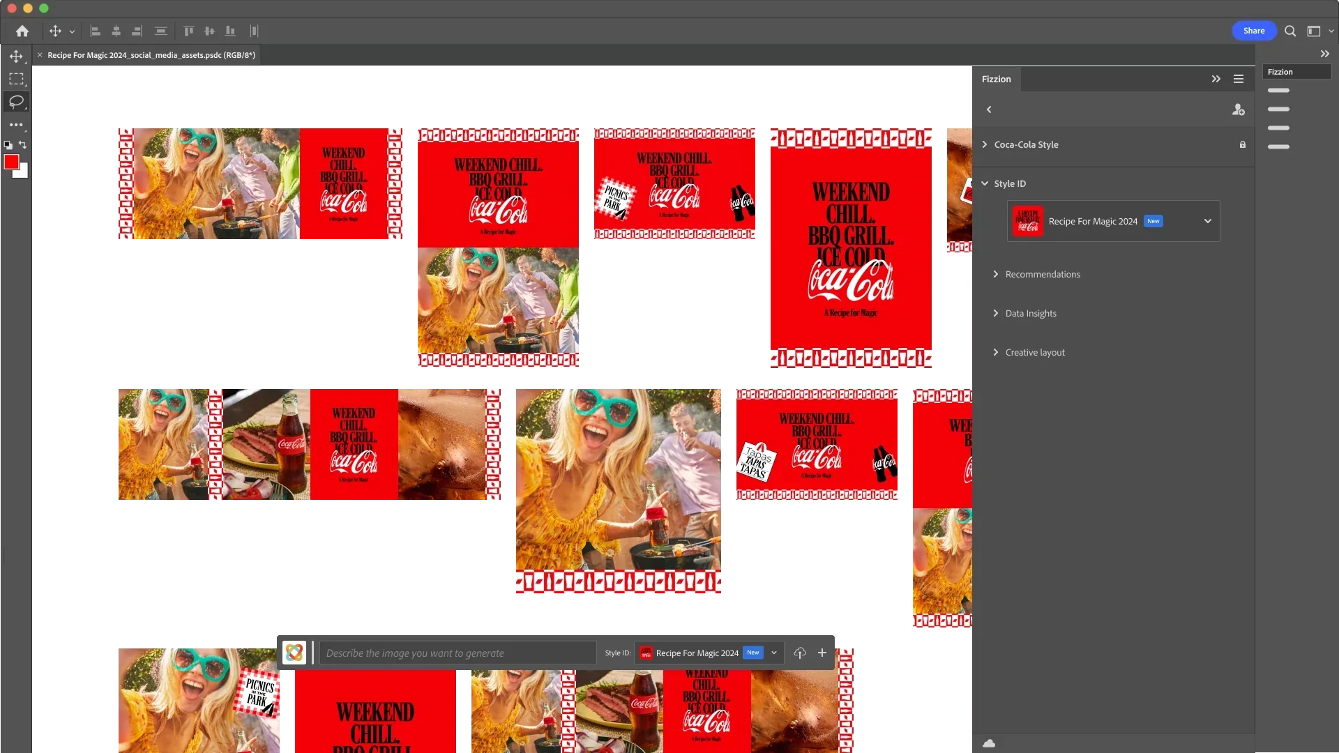 Adobe Photoshop with the Recipe for Magic social-asset generation panel