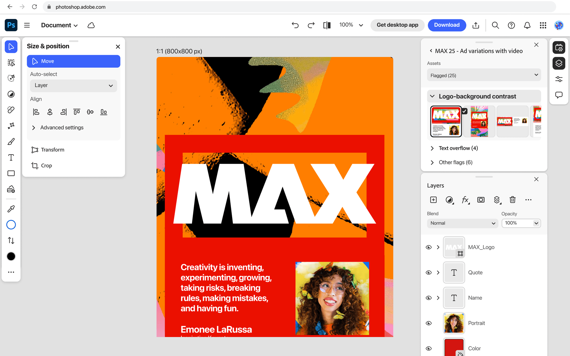 Editing a frame in a connected Creative Cloud app