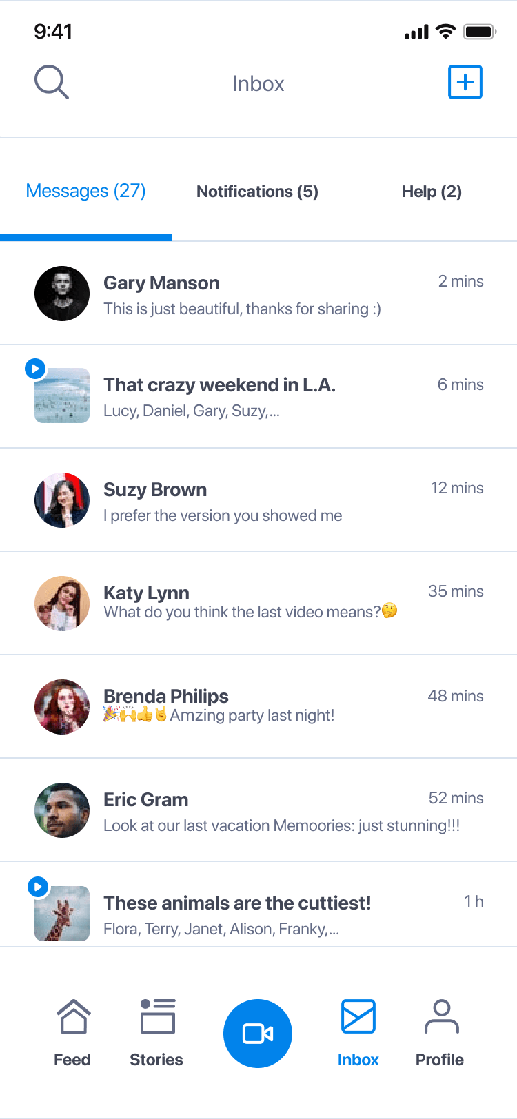 Memoory final UI: inbox conversation list