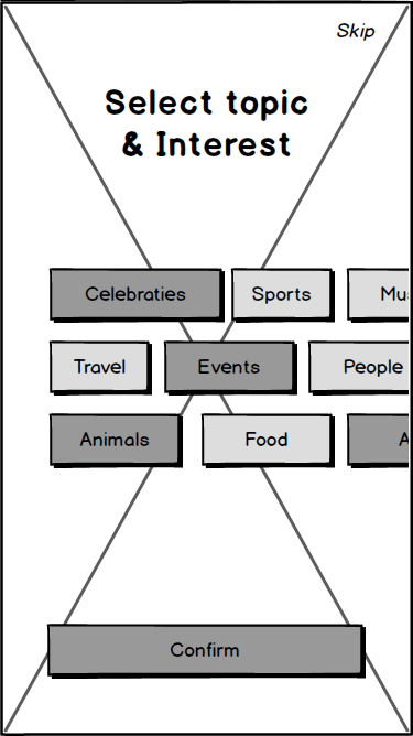 Memoory wireframe: topic selection