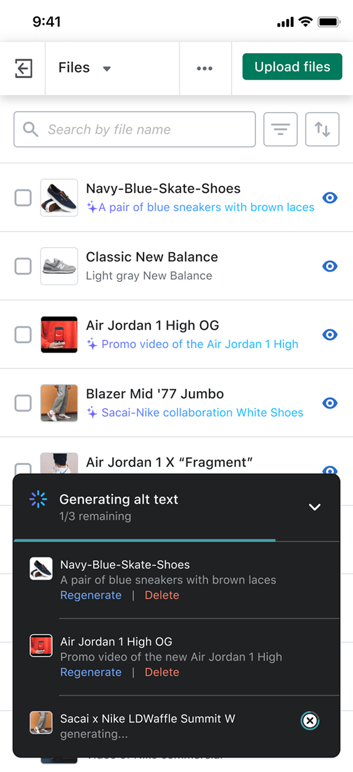 Mobile generation sheet with per-asset progress